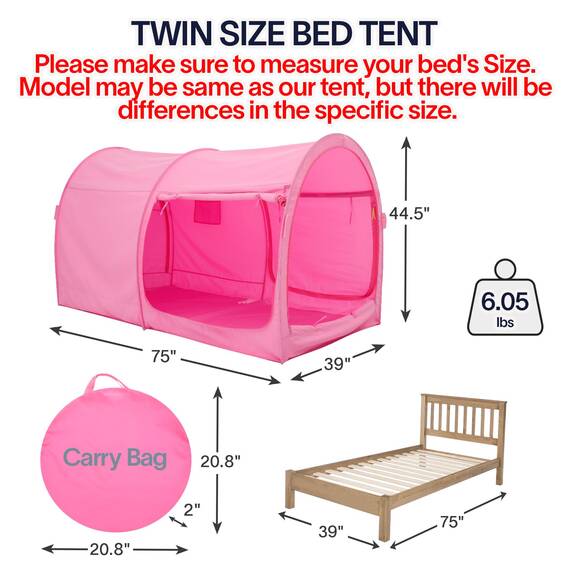 LEEDOR Bettzelt, Betthimmel, atmungsaktiv, warm, für den Innenbereich, Pop-up-Unterstand, für Privatsphäre, Twinsize, für Kinder und Erwachsene, Matratze Nicht im Lieferumfang enthalten, rosa
