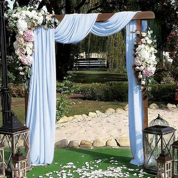 Baby Blue Wedding Arch Draping Fabric 2 Panel Chiffon Fabric Drapery Wedding Decorations for Ceremony Archway Party Ceiling Backdrop 6 Yards
