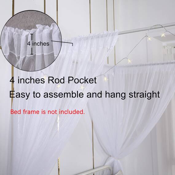 Akiky Prinzessinnen-Betthimmel-Vorhang-Set mit Sternenlicht, durchscheinender Vorhang für King-Size-Bett, 8 Paneele (King-Size, weiß)