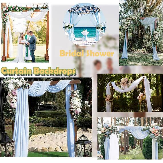 Baby Blue Wedding Arch Draping Fabric 2 Panel Chiffon Fabric Drapery Wedding Decorations for Ceremony Archway Party Ceiling Backdrop 6 Yards
