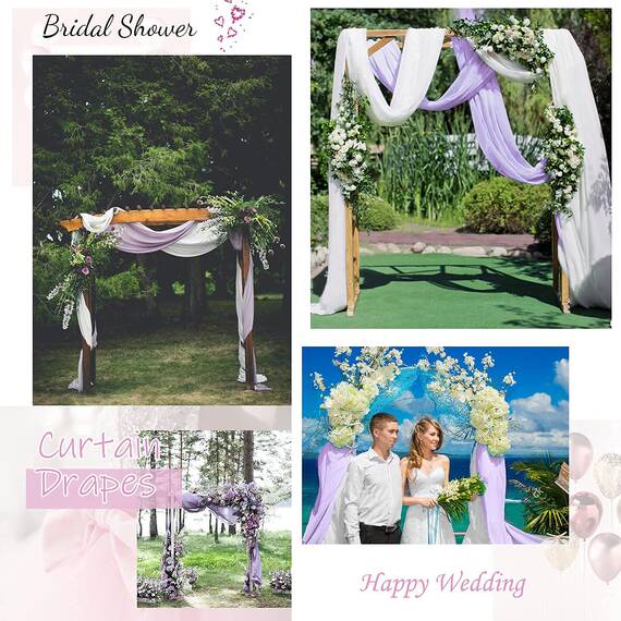 Hochzeitsbogen Drapierstoff, Chiffon-Vorhänge, 2 Paneele, Bogenstoff, Weiß und Lavendel, Vorhang, Party-Hintergrund