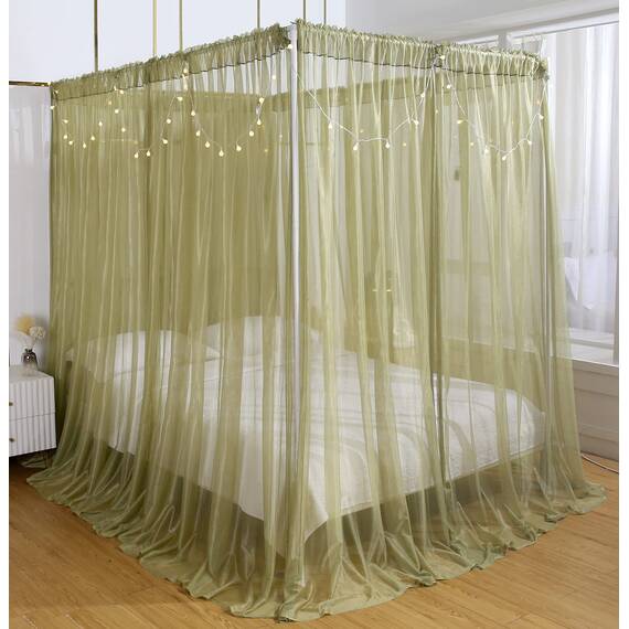 Akiky Betthimmel für Mädchenzimmer, durchscheinender Vorhang für Doppelbett, Queen-Size-Bettvorhänge, 8 Paneele mit Licht, Raumdekoration (Full/Queen, Salbeigrün)