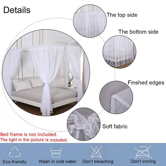 Akiky Prinzessinnen-Betthimmel-Vorhang-Set mit Sternenlicht, durchscheinender Vorhang für King-Size-Bett, 8 Paneele (King-Size, weiß)