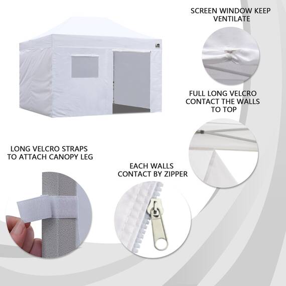 Eurmax USA Wände mit durchgehendem Reißverschluss für 25,4 x 50,8 cm, einfaches Pop-Up-Zelt, Seitenwand-Set mit aufrollbarem Netzfenster und Tür, nur 4 Wände, Rahmen und Oberseite Nicht im