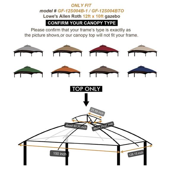 Eurmax USA Hochleistungs-Ersatz-Baldachin für Lowe's Allen Roth, robuste Pavillon-Dach-Pavillon-Oberseite mit Lüftungsschlitz, 25,4 x 30,5 cm Abdeckung #GF-12S004B-1, nur Ersatzplatte (Burgunderrot)