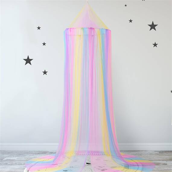 Comtelek Moskitonetz-Betthimmel für Mädchen, Regenbogen-Baldachin, Bettvorhänge, volle Queen-Size-Größe von der Decke, Kuppel-Moskitonetz, Bettzelt für Zwillingsmädchen, Prinzessinnen-Baldachin,