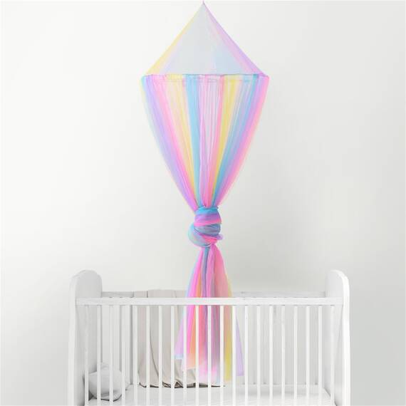 Comtelek Moskitonetz-Betthimmel für Mädchen, Regenbogen-Baldachin, Bettvorhänge, volle Queen-Size-Größe von der Decke, Kuppel-Moskitonetz, Bettzelt für Zwillingsmädchen, Prinzessinnen-Baldachin,
