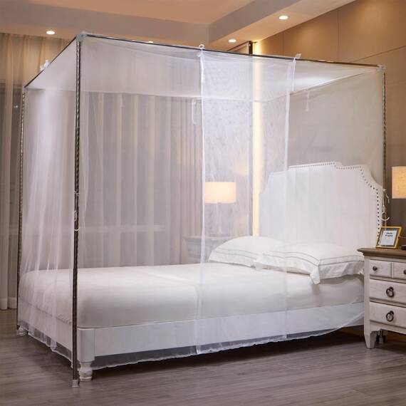 Niemro Weißes Moskitonetz-Zelt für Bett, einseitig öffnend, Baldachin-Netz, Vorhangnetz für Schlafzimmer, Dekoration für Doppelbetten (ohne Bettgestell), TDD-01