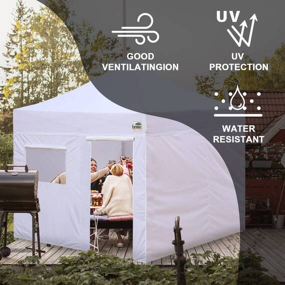 Eurmax USA Instant Sunwall Full Zippered Walls for 10 x 10 Easy Pop Up Canopy Zelt, Enclosure Sidewall Kit with Roll Up Mesh Window and Door 4 Walls Only,Not Including Frame and Top (Khaki)