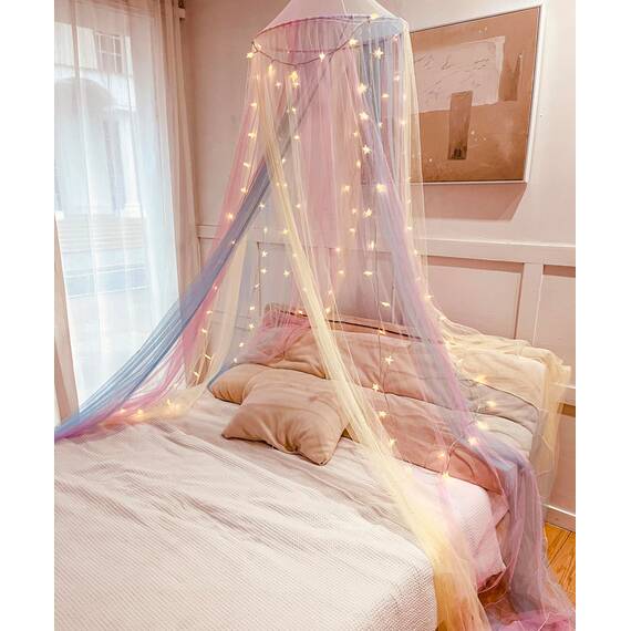 Comtelek Moskitonetz-Betthimmel für Mädchen, Regenbogen-Baldachin, Bettvorhänge, volle Queen-Size-Größe von der Decke, Kuppel-Moskitonetz, Bettzelt für Zwillingsmädchen, Prinzessinnen-Baldachin,