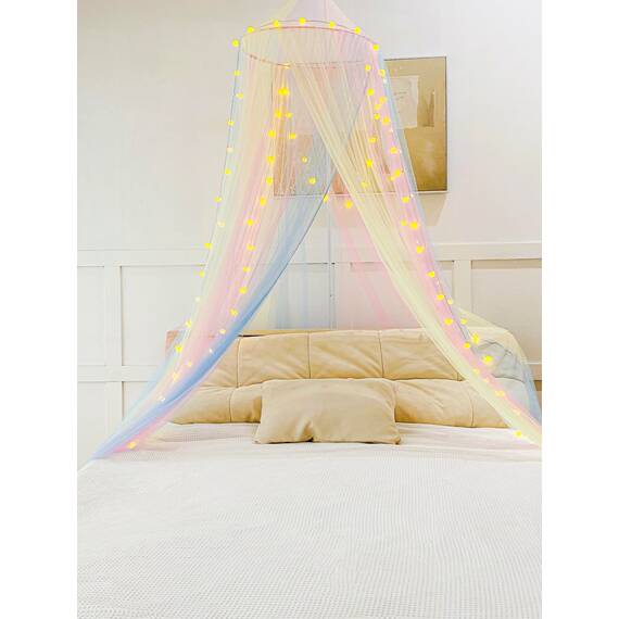 Comtelek Moskitonetz-Betthimmel für Mädchen, Regenbogen-Baldachin, Bettvorhänge, volle Queen-Size-Größe von der Decke, Kuppel-Moskitonetz, Bettzelt für Zwillingsmädchen, Prinzessinnen-Baldachin,