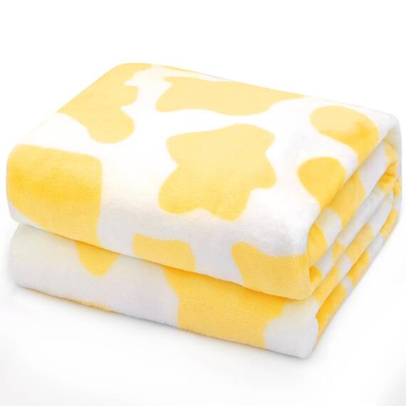 HSEEC Gelbe Plüschdecke, Überwurf, Kuhmuster, weiches Fleece-Flanell, kleine Überwurfdecke für Couch, 152,4 x 203,2 cm