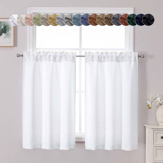Chyhomenyc Lichtfilternde, kurze Vorhänge, 114 cm Länge, kleine Küchenfenstervorhänge über Spüle, Halbfenster, Café-Vorhang für Badezimmer, Kellerschrank, Camper, 2 Paneele, je 76,2 cm B x 114,4 cm