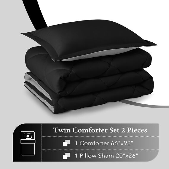 downluxe Schmusedecke aus Einer leichten Daunenalternative, Wendedecke Twin schwarz/grau