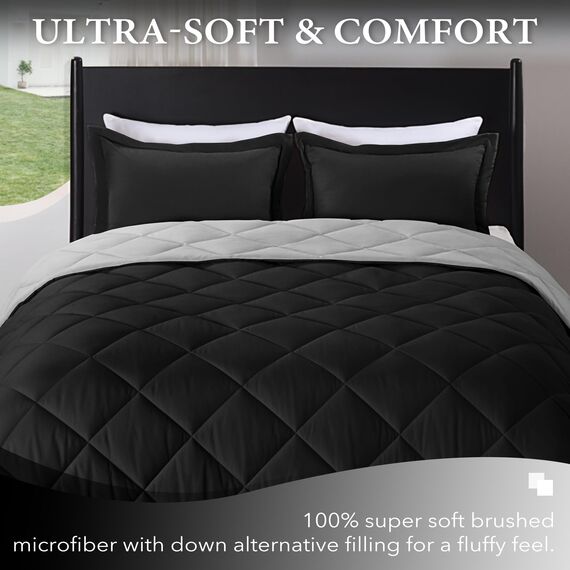 downluxe Schmusedecke aus Einer leichten Daunenalternative, Wendedecke Twin schwarz/grau