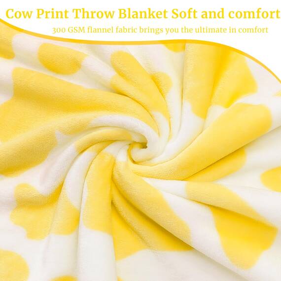 HSEEC Gelbe Plüschdecke, Überwurf, Kuhmuster, weiches Fleece-Flanell, kleine Überwurfdecke für Couch, 152,4 x 203,2 cm