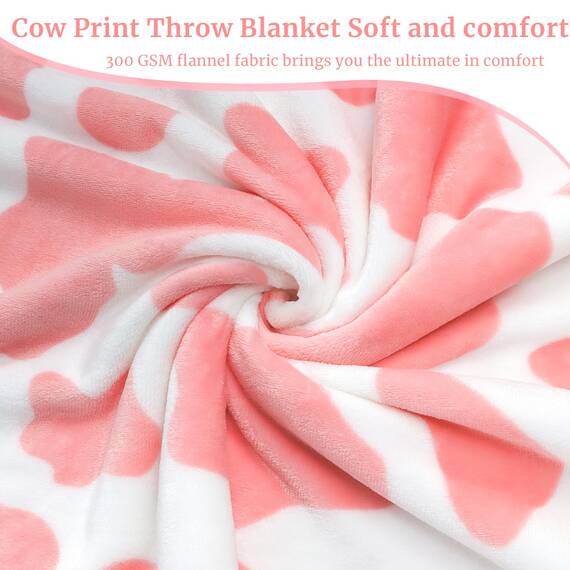 HSEEC Decke mit Kuh-Druck, weich, gemütlich, warm, Kuhdecken und Überwürfe, warmes Plüsch-Fleece, Flanell, rosa Kuh, Bedruckte Decke, Geschenk für Erwachsene, Mutter, Reisedecke, alle Jahreszeiten,