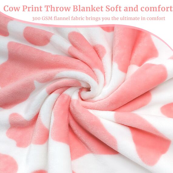HSEEC Süße Erdbeer-Kuh-Druck-Decke, weiches Fleece, Flanell, leicht, rosa, Kuhdecken, gemütlich, warm, Plüsch, niedliche Kuh-Überwurfdecke, Wohnzimmer, Sofa, Dekoration, Kuh, Geschenke, Decke, alle
