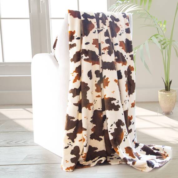 Braune Decke mit Kuh-Druck, leichte Ganzjahres-Fleece-Flanelldecken und Überwürfe, Flauschiger Kuhdruck, Überwurfdecke, weich, gemütlich, warm, niedlich, Babydecke für Kleinkinder, Mädchen, Jungen,
