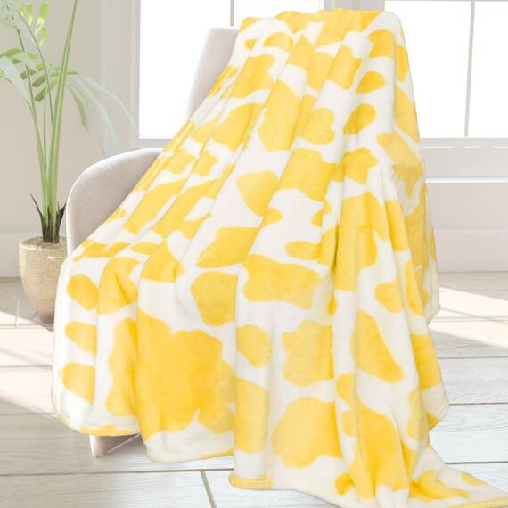 HSEEC Gelbe Plüschdecke, Überwurf, Kuhmuster, weiches Fleece-Flanell, kleine Überwurfdecke für Couch, 152,4 x 203,2 cm