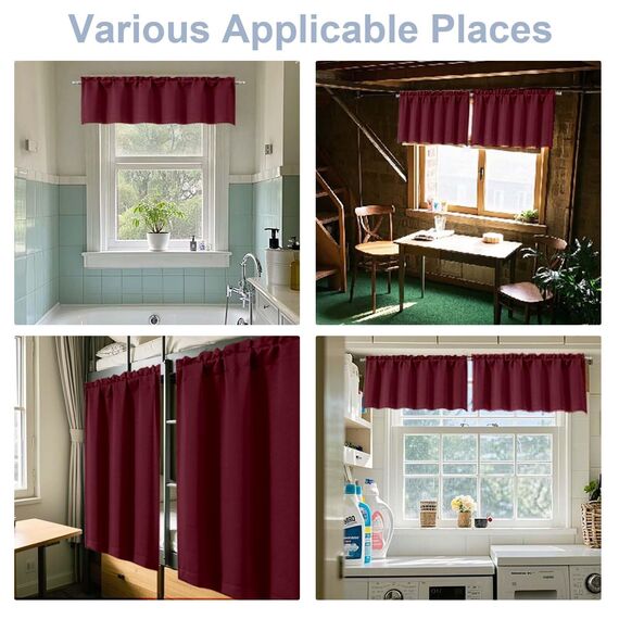 Chyhomenyc Kurze burgunderrote Vorhänge, 114,4 cm Länge, kleine Küchen-Gardinenstange, Halbfenstervorhänge für Keller, Schrank, Wohnmobil, Etagenbett, 2 Stück, je 30 B x 45 L, Burgunderrot
