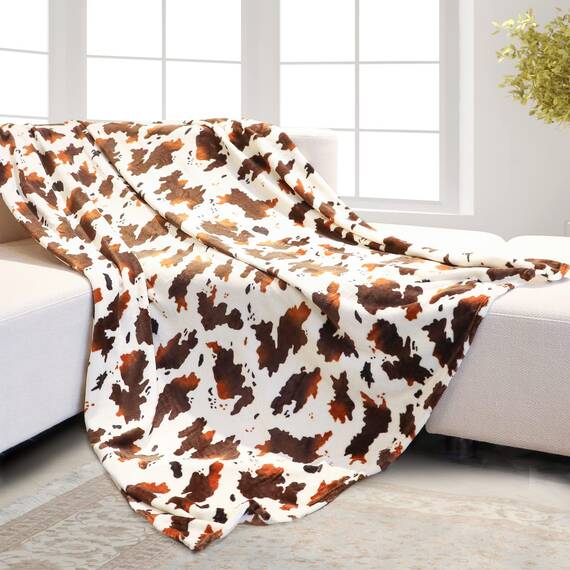 Braune Decke mit Kuh-Druck, leichte Ganzjahres-Fleece-Flanelldecken und Überwürfe, Flauschiger Kuhdruck, Überwurfdecke, weich, gemütlich, warm, niedlich, Babydecke für Kleinkinder, Mädchen, Jungen,
