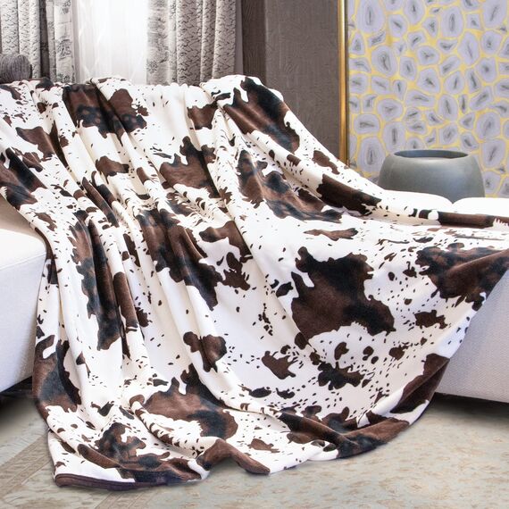 HSEEC Decke mit niedlichem Kuh-Druck, weiches Fleece-Flanell, gemütlich, warm, Plüsch, leicht, Überwurf, Decke, für alle Jahreszeiten, für Couch, Sofa, Bett, für Erwachsene, Kinder, Jungen, Teenager,