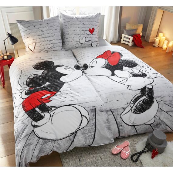 Herding DISNEY MICKEY & MINNIE Partnerbettwäsche-Set, Wendemotiv, 2 x Bettbezug 135 x 200 cm, 2 x Kopfkissenbezug 80 x 80 cm, Baumwolle/Renforcé