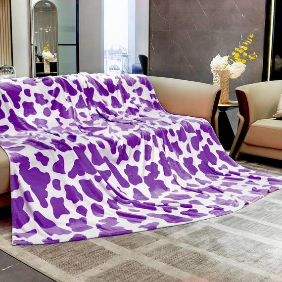 HSEEC Violette Decke, Queen-Size-Bett, weiche Überwurfdecken für Couch, leicht, flauschig, Fleece, Lavendel, Überwurf für alle Jahreszeiten, lila Kuh-Geschenke, niedliche Schlafzimmer-Dekoration für