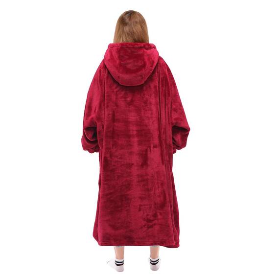 Waitu Tragbare Decke Sweatshirt für Damen und Herren, super warm und gemütlich, große Decke, Hoodie, Dicke Flanelldecke mit Ärmeln und riesiger Tasche, Rot