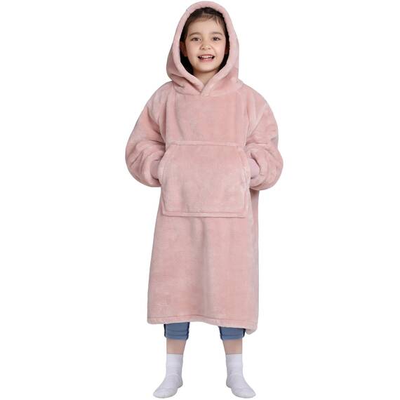 Waitu Tragbare Decke Sweatshirt für Damen und Herren, super warm und gemütlich, große Decke, Hoodie, Dicke Flanelldecke mit Ärmeln und riesiger Tasche – Rosa