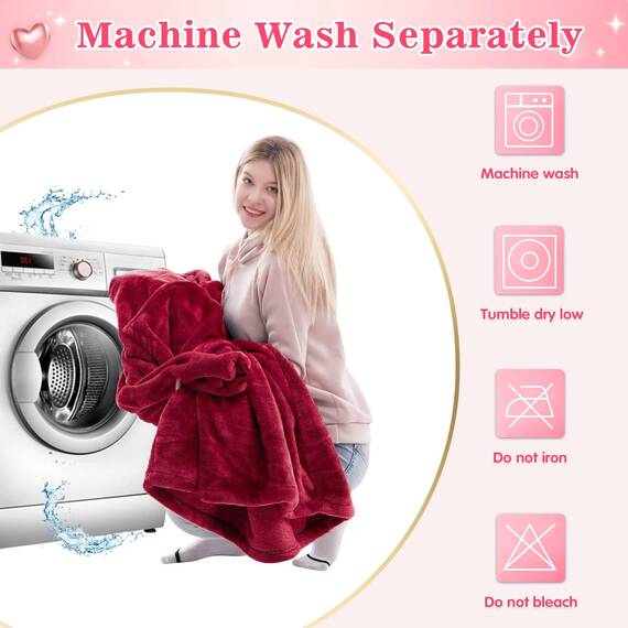 Waitu Tragbare Decke Sweatshirt für Damen und Herren, super warm und gemütlich, große Decke, Hoodie, Dicke Flanelldecke mit Ärmeln und riesiger Tasche, Rot