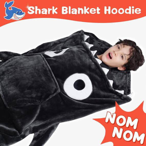 Waitu Hai-Hoodie-Decke für Erwachsene - Tragbare Kapuzendecke Mit Ärmeln - Lustiges Geschenk für Damen und Herren - Hai-Liebhaber