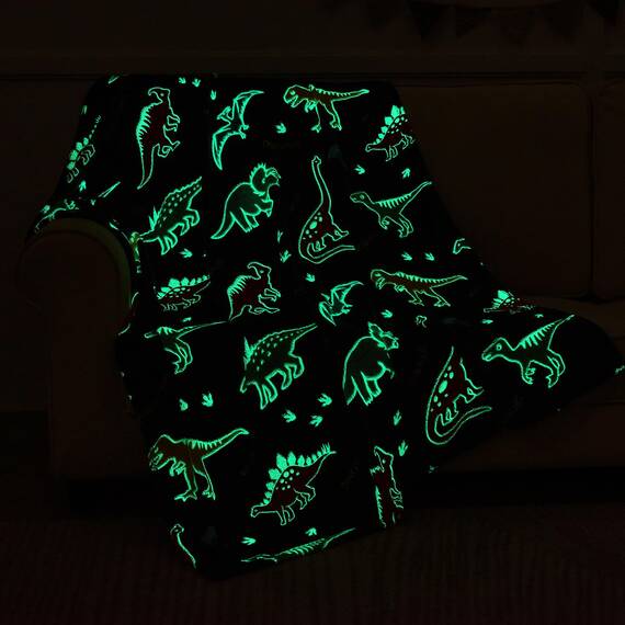 SOCHOW Glühen im Dunkeln Decke 127 x 150 cm, Jurassic Dinosaurier Muster Flanell Fleecedecke, Dunkelblau Ganzjahresdecke für Kinder