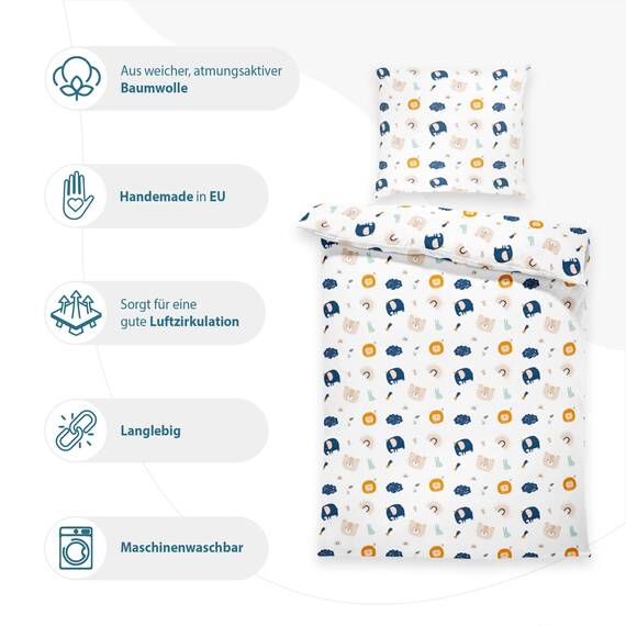 Kinderbettwäsche Baby Bettwäsche 90x120 cm aus Baumwolle - Kinder Set von Duvet Cover 90 x 120 und Kissenbezug 40x60 cm Junge und mädchen babybettwäsche bettbezug für Kleinkind Oeko-Tex
