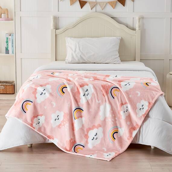 SOCHOW Kuscheldecke mit Wolkenmuster für Kinder Jungen und Mädchen, Weiche Leichte Gemütliche Warme Flanell Decke für Bett, 127 x 150 cm, Rosa