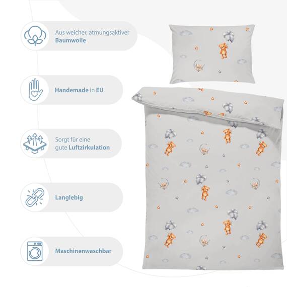 Kinderbettwäsche Baby Bettwäsche 90x120 cm aus Baumwolle - Kinder Set von Duvet Cover 90 x 120 und Kissenbezug 40x60 cm Junge und mädchen babybettwäsche bettbezug für Kleinkind Oeko-Tex