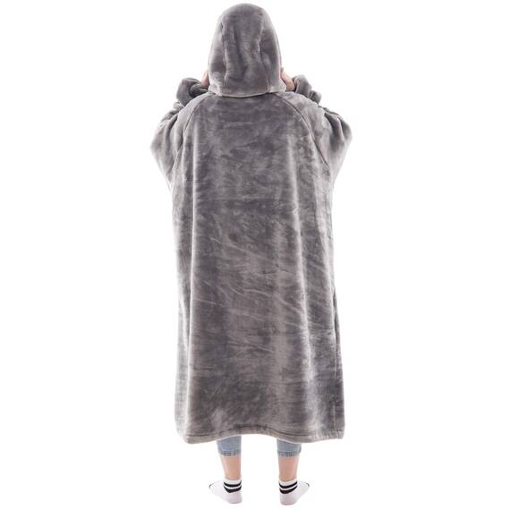 Waitu Tragbare Decke Sweatshirt für Damen und Herren, super warm und gemütlich, große Decke, Hoodie, Dicke Flanelldecke mit Ärmeln und riesiger Tasche – Grau