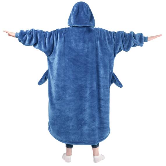 Waitu Shark Hoodie Decke für Erwachsene - Wearable Blanket Hoodie für Frauen und Männer, Lustige Decke mit Ärmeln, Kapuzendecke Hai Geschenk, Blau