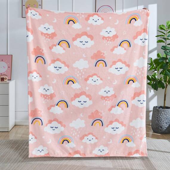 SOCHOW Kuscheldecke mit Wolkenmuster für Kinder Jungen und Mädchen, Weiche Leichte Gemütliche Warme Flanell Decke für Bett, 127 x 150 cm, Rosa