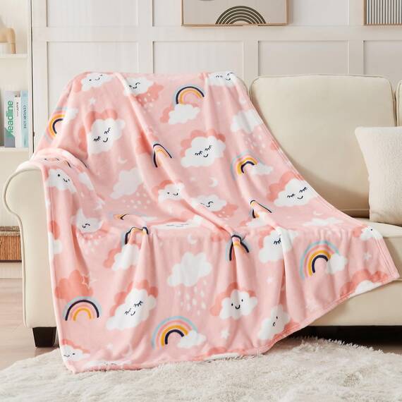 SOCHOW Kuscheldecke mit Wolkenmuster für Kinder Jungen und Mädchen, Weiche Leichte Gemütliche Warme Flanell Decke für Bett, 127 x 150 cm, Rosa