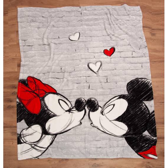 Herding 2 Bettwäschen- Sets (Doppel-/Partnerpack) Mickey & Minnie, Kopfkissenbezug 70x90cm, Bettbezug 140x200cm & Disney`s Mickey & Minnie Microfaserflauschdecke, Polyester, weiß, 150 x 200 cm