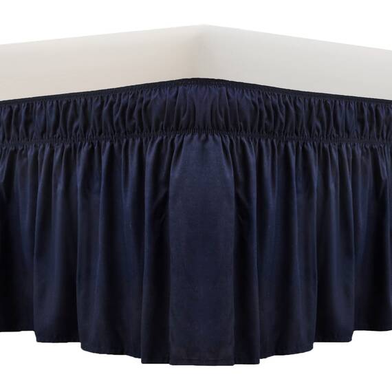 MEILA Bettrock mit DREI Stoffseiten, elastisch, staubdicht, gerüscht, 35,6 cm, zugeschnitten, einfach anzubringen, farbecht, Marineblau, Queen/King Size