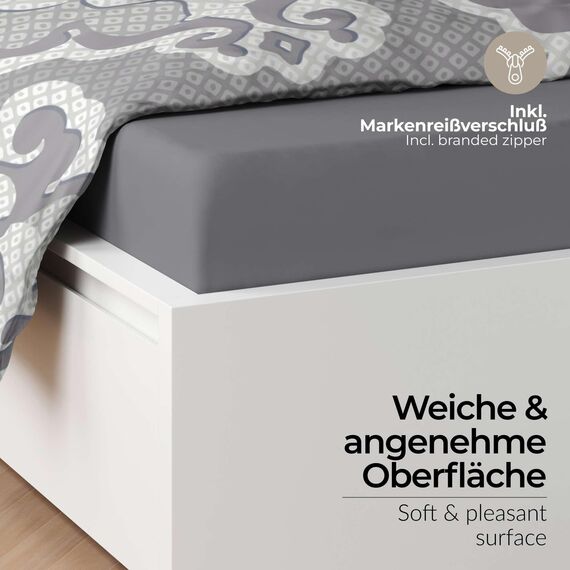 etérea Bettwäsche 135x200 Baumwolle 4tlg. Bettwäsche-Sets - Trisa Karo Silber - Reißverschluss, Renforcé, Fachhandel,Oekotex Made in Green - 135x200cm und Kissenbezug 80x80cm