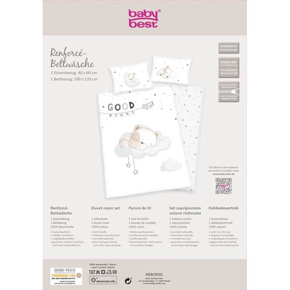 Herding Kleinkinder-Bettwäsche-Set, Sleeping Little Bear Wendemotiv, Bettbezug 100x135cm, Kopfkissenbezug 40x60cm, Baumwolle/Renforcé