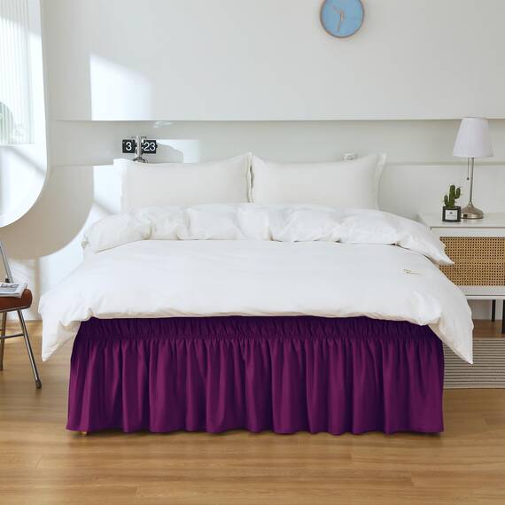 MEILA Queen-Bettrock, Wickelrüschen, Bettrock für Queen-Betten mit 40,6 cm Länge, elastische Staub-Rüschen, einfache Passform, knitter- und lichtbeständig, Violett