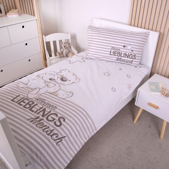 Herding Baby Best Kleinkinder-Bettwäsche-Set, Jana Lieblingsmensch Wendemotiv, Bettbezug 100 x 135 cm, Kopfkissenbezug 40 x 60 cm, Baumwolle/Renforcé