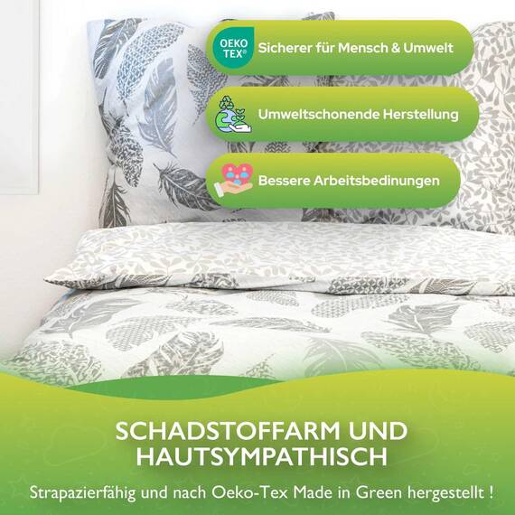 etérea Bettwäsche 135x200 Baumwolle 4tlg. Bettwäsche-Sets - Philou Grau - Reißverschluss, Renforcé, Fachhandel,Oekotex Made in Green - 135x200cm und Kissenbezug 80x80cm