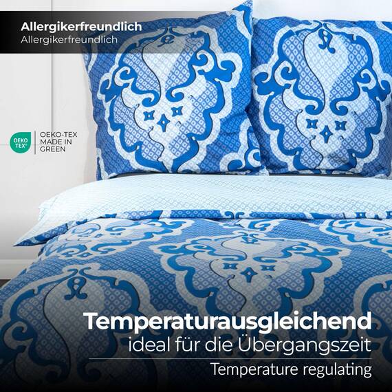 etérea Bettwäsche 135x200 Baumwolle 4tlg. Bettwäsche-Sets - Trisa Karo Blau - Reißverschluss, Renforcé, Fachhandel,Oekotex Made in Green - 135x200cm und Kissenbezug 80x80cm