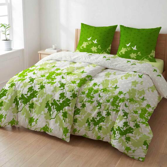 etérea Bettwäsche 135x200 Baumwolle 4tlg. Bettwäsche-Sets - Osaka Grün Schmetterlinge - Reißverschluss, Renforcé, Fachhandel,Oekotex Made in Green - 135x200cm und Kissenbezug 80x80cm